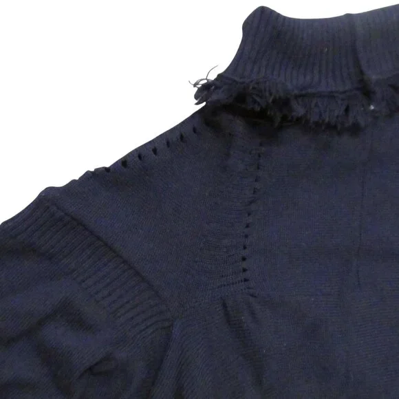 HIGH Womens S Navy Blue Wool Turtleneck Short Sweater Long Sleeve Lightweight - Picture 9 of 16